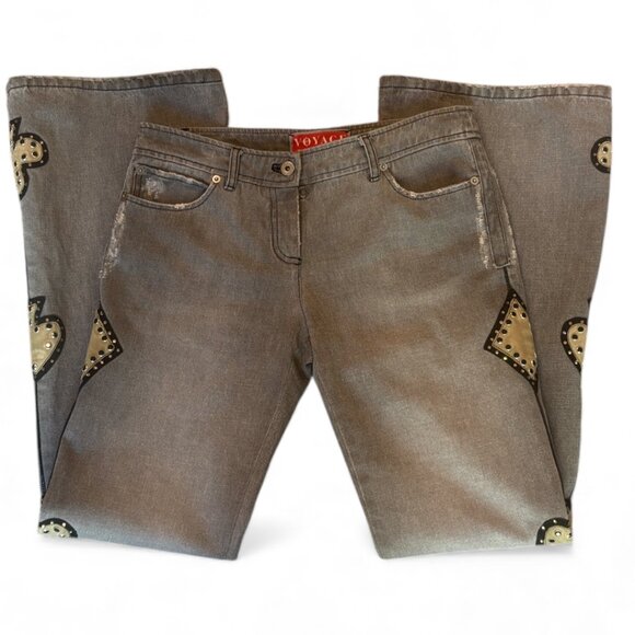 Vintage Voyage Jeans Women’s 28 Embellished Leather Suit Symbols Rare Find - Picture 5 of 16